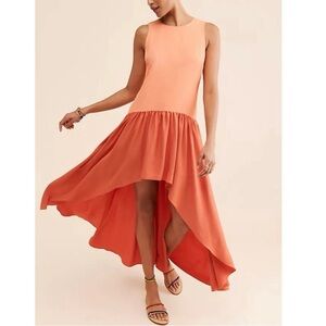 Anthropologie Hutch Liz Colorblock Sleeveless Hi Lo Ruffled Orange Dress Small